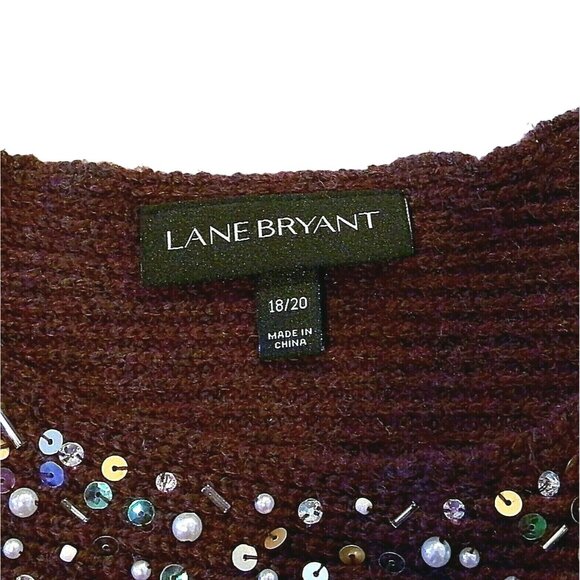 Lane Bryant 18/20 Burgundy Knit Sweater 3/4 Dolman Sleeves Iridescent Beads VGUC - Picture 3 of 9